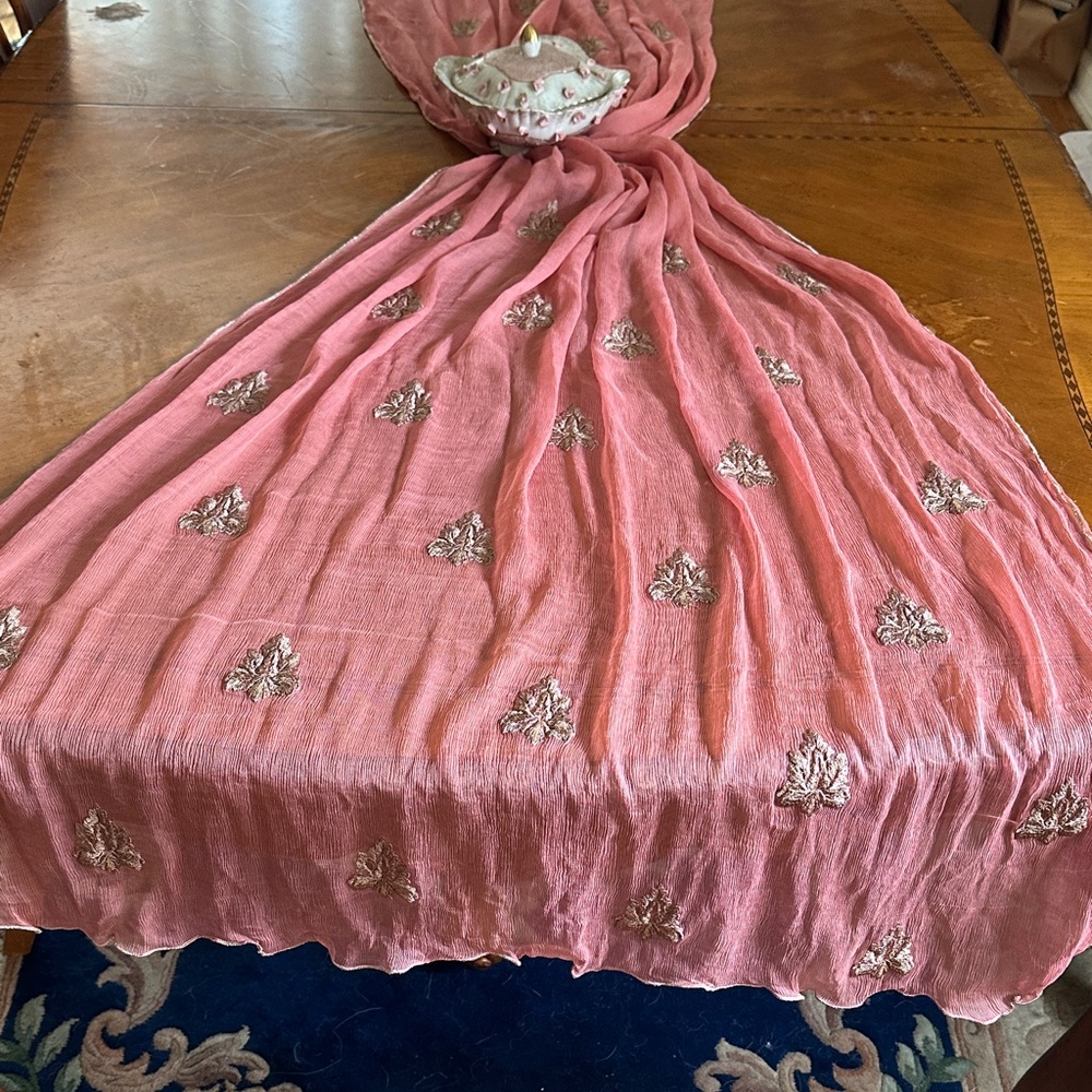 Handmade Embroidered Pink Women's Scarf & Wrap